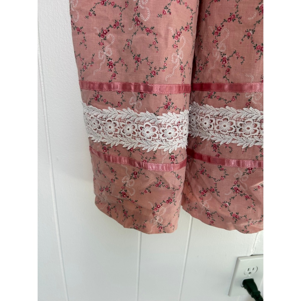 Handmade Prairie Dress bonnet Pink Floral Lace costume coquette cottage pioneer - Picture 6 of 15